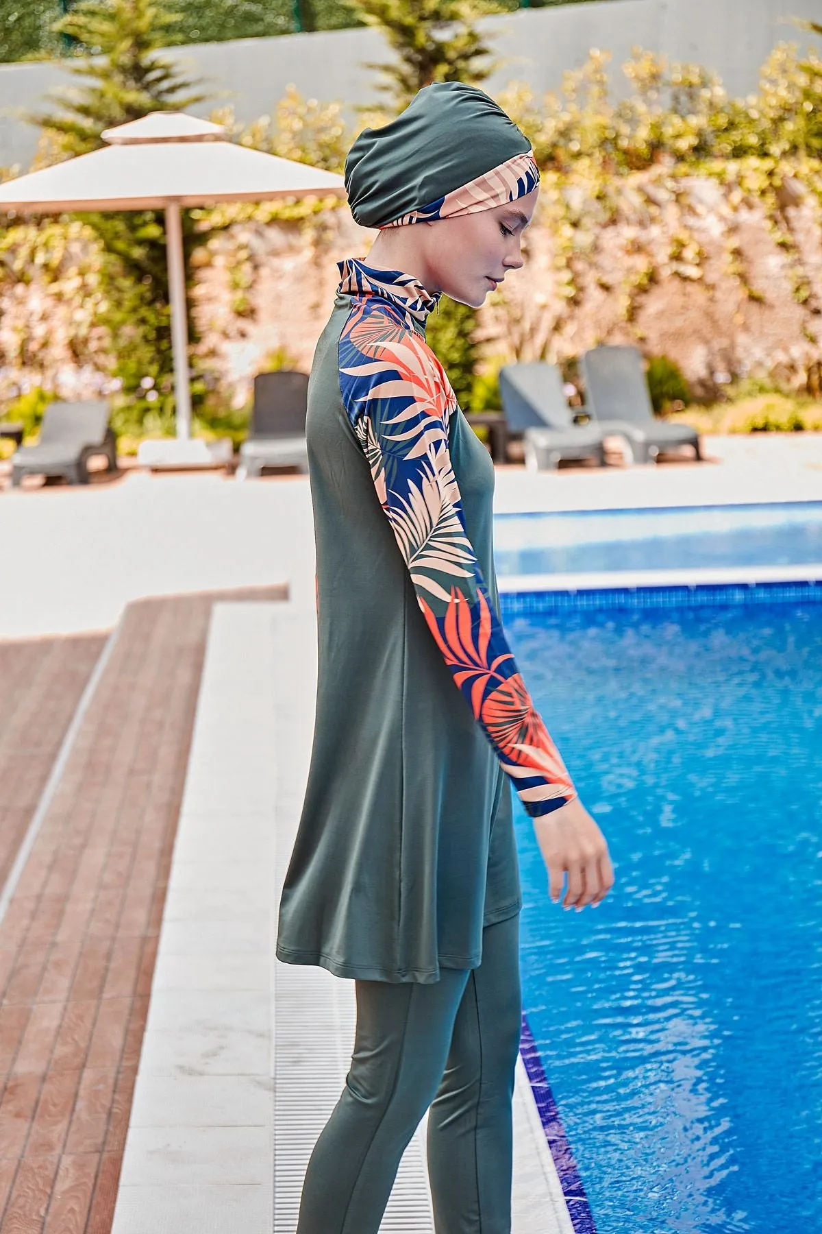 Lycra Khaki Burkini Modest Swimwear M2229
